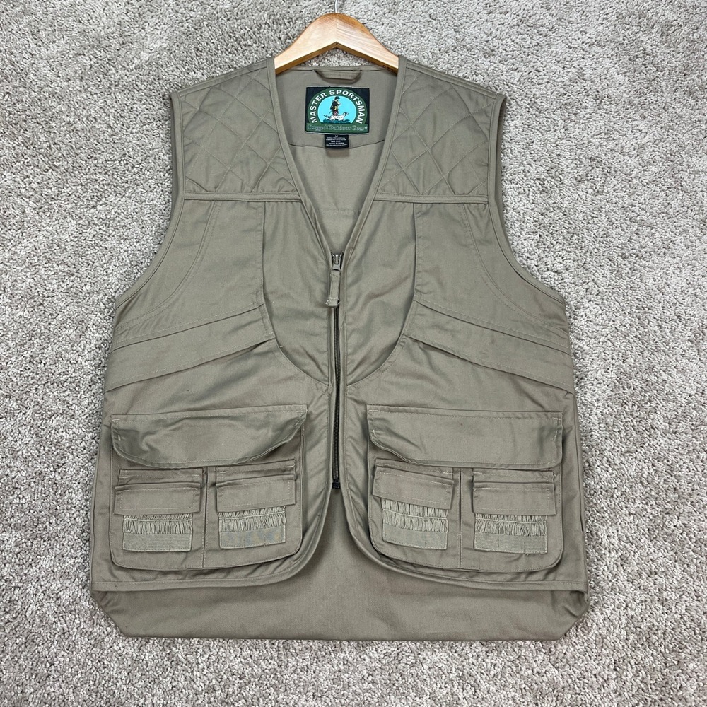 Master Sportsman Vest Mens Medium Khaki Multi-Pocket Performance Utility Outdoor